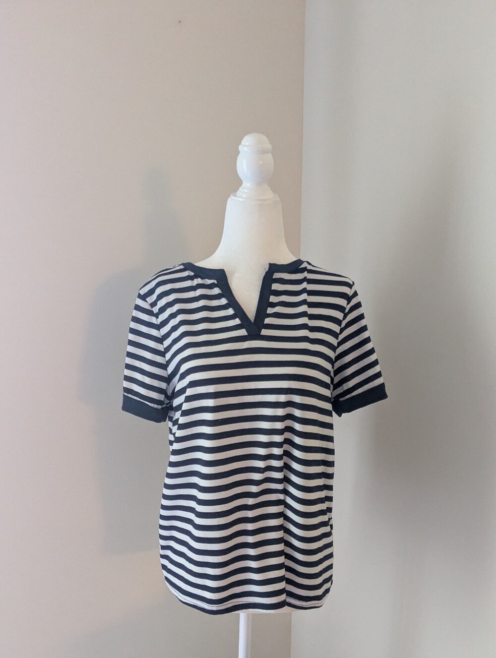 Navy and White Striped V-Neck T-Shirt